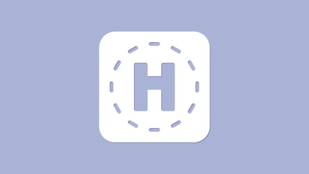 White Helicopter landing pad icon isolated on purple background. Helipad, area, platform, H letter. 4K Video motion graphic animation — Stock Video