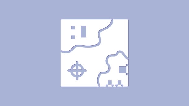 Mapa de viaje de White World con icono de aviones aislado sobre fondo púrpura. Animación gráfica de vídeo 4K — Vídeo de stock