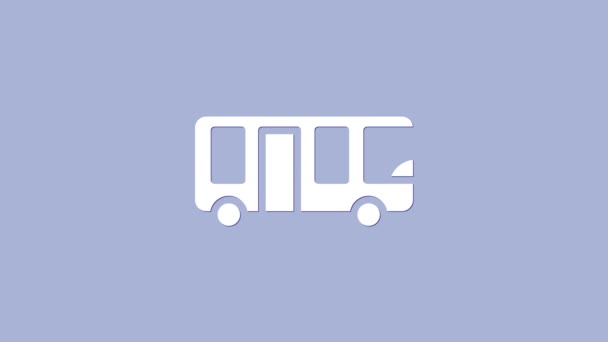 Icône de bus de l'aéroport blanc isolé sur fond violet. Animation graphique de mouvement vidéo 4K — Video