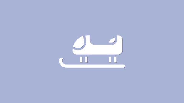 Ikona White Sled izolované na fialovém pozadí. Zimní způsob dopravy. Grafická animace pohybu videa 4K — Stock video