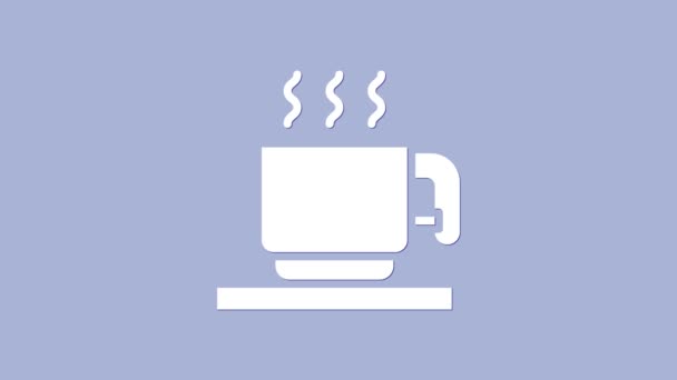 Weiße Tasse Heiße Schokolade mit Marshmallows-Symbol auf violettem Hintergrund. Frohe Weihnachten und ein gutes neues Jahr. 4K Video Motion Grafik Animation — Stockvideo