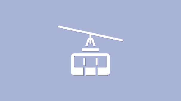 Ícone de carro de cabo branco isolado no fundo roxo. Sinal funicular. Animação gráfica em movimento de vídeo 4K — Vídeo de Stock