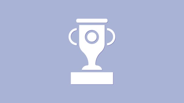 White Award cup icon isolated on purple background. Winner trophy symbol. Championship or competition trophy. Sports achievement sign. 4K Video motion graphic animation — Stock Video