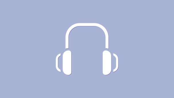 Fones de ouvido de inverno branco ícone isolado no fundo roxo. Sinal de auriculares. Animação gráfica em movimento de vídeo 4K — Vídeo de Stock