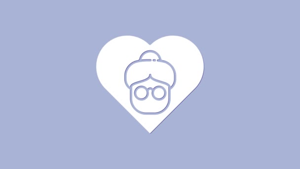 Icono de la abuela blanca aislado sobre fondo púrpura. Animación gráfica de vídeo 4K — Vídeos de Stock