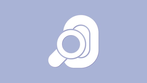 Icône d'aide auditive blanche isolée sur fond violet. Audition et oreille. Animation graphique de mouvement vidéo 4K — Video