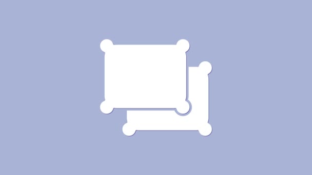 Ícone de travesseiro retangular branco isolado no fundo roxo. Sinal de almofada. Animação gráfica em movimento de vídeo 4K — Vídeo de Stock