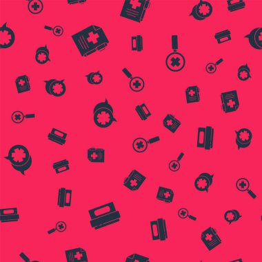 Merhem krem tüpünü, reçeteyi ve kalemi, doktorla diyaloğu ve dikişsiz şablon için büyüteçleri hazırlayın. Vektör.