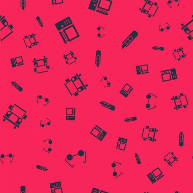 Gözlükleri, bilgisayar monitörünü, okul servisi ve kırtasiye bıçağını kusursuz bir şekilde ayarla. Vektör.