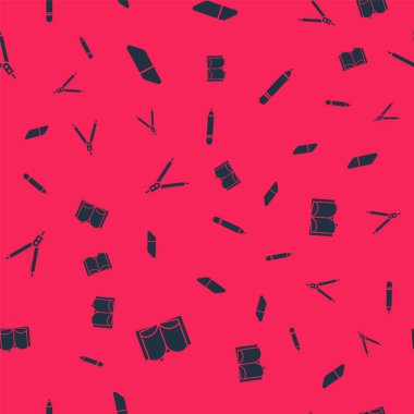 Açık Defter, Silgi ya da Lastik, Pusula ve Kalem 'i silgisiz desenli olarak çiz. Vektör.