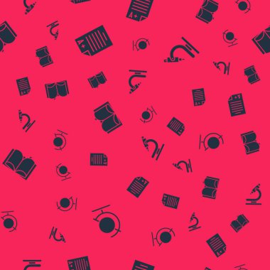 Dünya küresi, sınav kağıdını A artı notla, açık kitap ve mikroskopu kusursuz desen üzerine ayarla. Vektör.