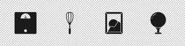 Banyo terazilerini, mutfak çırpıcısını, resim manzarasını ve golf topunu golf ikonuna ayarla. Vektör.