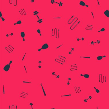 Beyzbol sopası, Dumbbell, bovling pimi ve zıplama ipini kusursuz bir şekilde ayarla. Vektör.