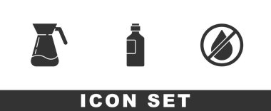 Sürahi bardağı suyla, bir şişe su ve yasak ikonu bırak. Vektör.