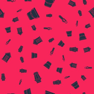 Bahçe lambasını, Bucket 'ı, çiftlik evini ve testere testeresini kusursuz desene ayarlayın. Vektör.