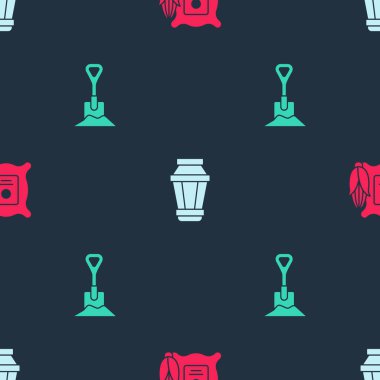 Çuvala mısır, bahçe lambası ve kürek zeminini pürüzsüz bir şekilde yerleştirin. Vektör.