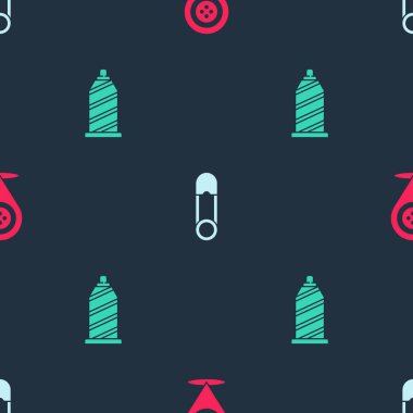 Konum terzi dükkanı, güvenlik iğnesi ve dikiş ipliğini pürüzsüz desene ayarlayın. Vektör.