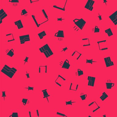 Pimi, masa lambasını, belge klasörünü ve kahve fincanını pürüzsüz desenli ayarla. Vektör.