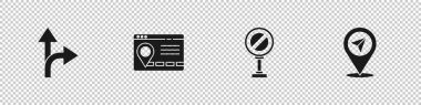 Yol trafik işaretini, şehir haritası navigasyon bilgisini, dur ve konum simgesini ayarla. Vektör.