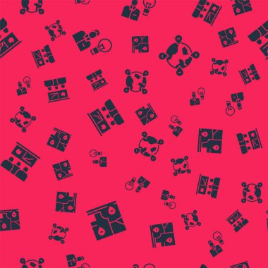 Katlanmış haritayı konuma göre ayarla, insan ampulü, eğitim, sunum ve dünyanın konumu pürüzsüz desen üzerine. Vektör.