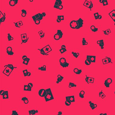 Tıbbi reçete, bir şişe ilaç şurubu, Cross hastanesinin tıbbi etiketi ve kusursuz bir erkek kafası. Vektör.