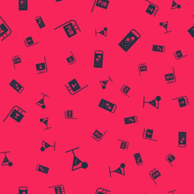 Martini bardağını, bar, bar ve Effervescent tabletli tabelaları kusursuz bir şekilde yerleştirin. Vektör.