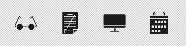 Gözlükleri, Sınav kağıdını yanlış cevaplarla, Bilgisayar monitörü ekranını ve Takvim simgesini ayarla. Vektör.