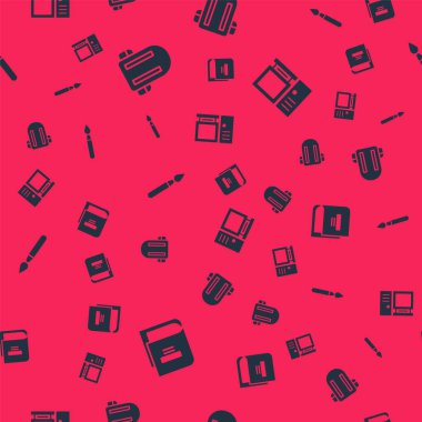 Kitaba, okul çantasına, boya fırçasına ve bilgisayar monitörüne pürüzsüz bir şekil verin. Vektör.