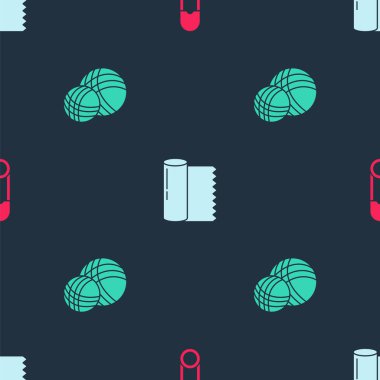 Güvenlik iğnesi, tekstil kumaş rulosu ve iplik topunu kusursuz desene ayarlayın. Vektör.