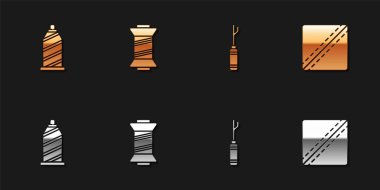 Dikiş ipliğini, Awl aracını ve Desen simgesini ayarla. Vektör.