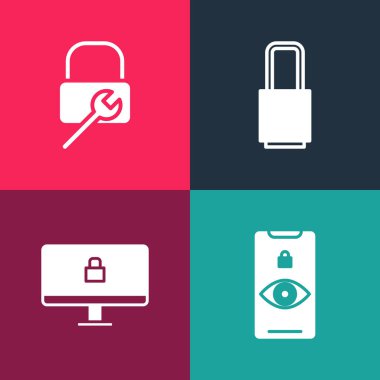 Pop Göz taramasını başlat, bilgisayar ekranını kilitle ve ikonu onar. Vektör.