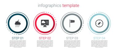 Bulut 'u yağmur ve ay ile ayarla, Hava tahmini, Koni rüzgar gülü ve pusula. Ticari bilgi şablonu. Vektör.