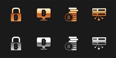 Kilidi Bitcoin, Bitcoin ve Sunucu simgesiyle ayarla. Vektör.