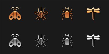 Kelebek, Sivrisinek, Böcek ve Yusufçuk ikonunu ayarla. Vektör.