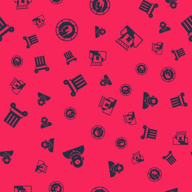 Tepegöz, Antik Yunan sikkesi, sütun ve harabeler, kusursuz desenler. Vektör.