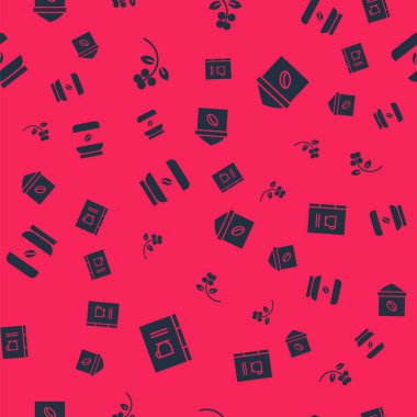 Kahve kitabı, fasulye, dal, kavanoz şişesi ve kahve çekirdeklerini pürüzsüz bir şekle sokun. Vektör.