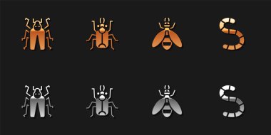 Böcek böceği ve Solucan simgesini ayarla. Vektör.