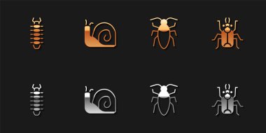 Çıyan, Salyangoz, Hamamböceği ve Böcek ikonunu ayarla. Vektör.