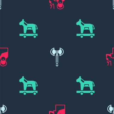 Zeus 'u, Ortaçağ baltasını ve Truva atını kusursuz bir kalıba sokun. Vektör.