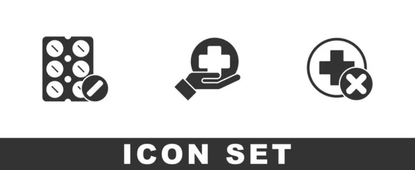 Set Pills Blister Pack Cross Hospital Medical Icon Vecteur — Image vectorielle