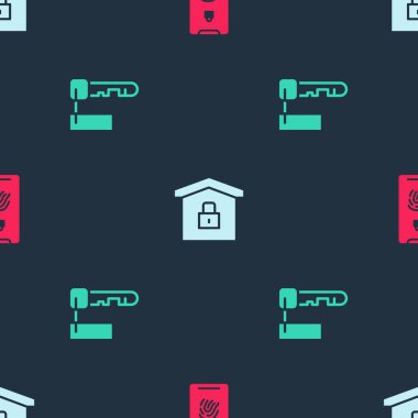 Mobil 'i parmak izi taramasıyla, House' u koruma altında ve işaretli anahtarı kusursuz desende ayarla. Vektör.