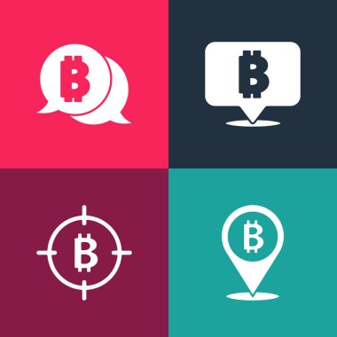 Pop Art Bitcoin 'i, hedefi ve simgeyi ayarla. Vektör.