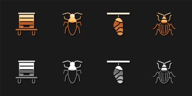 Kovan 'ı arı, hamamböceği, kelebek kozası ve Chafer böceği ikonu için hazırla. Vektör.