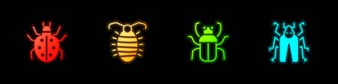 Set Mite, Larva Böceği, Kokuşmuş Böcek ve Böcek ikonu. Vektör.