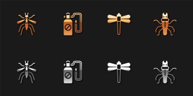Sivrisinek, Basınç spreyi, Yusufçuk ve Termit ikonunu hazırla. Vektör.