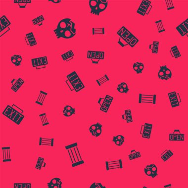 Eskiler 'in sütununu, kırık insan kafatasını, çıkış işaretini ve pürüzsüz desende sallanmayı ayarla. Vektör.