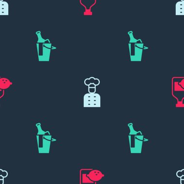 Limoncello şişesi, İtalyan aşçı ve bir şişe şarabı kusursuz bir şekilde kovaya koyun. Vektör.