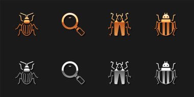 Chafer böceği, büyüteç, böcek ve Colorado ikonunu hazırla. Vektör.