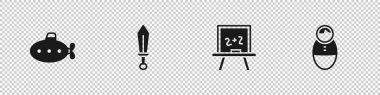Denizaltı oyuncağı, Kılıç, Tebeşir tahtası ve Tumbler oyuncak ikonu. Vektör.