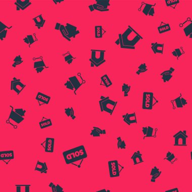 Asılma işaretini mesaj, emlakçı, alışveriş arabası evi ve House 'la aynı hizada ayarla. Vektör.